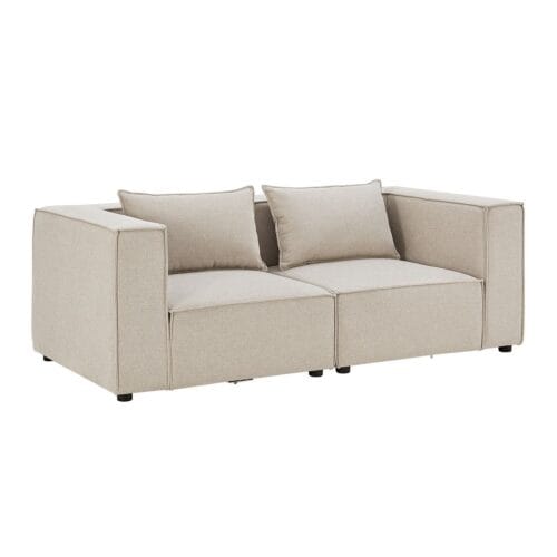 Canapea modulară Domas S - 2 locuri | Juskys | Bej | Material textil | Canapea modernă cu cotiere și perne