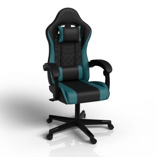 Scaun de gaming HyperSeat | Juskys | Negru/Turcoaz | Scaun de birou pentru acasă și gaming