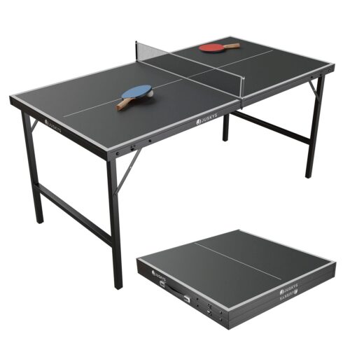 Masă de tenis de masă mini Flexi | Juskys | Masă mică de tenis de masă, inclusiv fileu, palete și 5 mingi