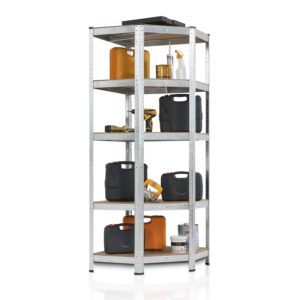 Raft de colț Corner Basic 180 x 70 x 40 cm | Juskys | Argintiu | Raft de depozitare din metal galvanizat cu 5 rafturi | Raft rezistent