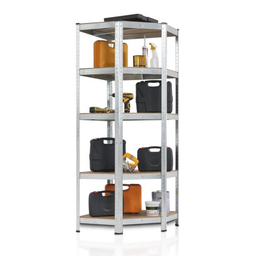 Raft de colț Corner Basic 180 x 70 x 40 cm | Juskys | Argintiu | Raft de depozitare din metal galvanizat cu 5 rafturi | Raft rezistent