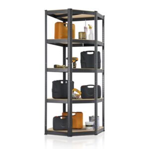 Raft de colț Corner Basic 180 x 70 x 40 cm | Juskys | Gri | Raft de depozitare din metal galvanizat cu 5 rafturi | Raft rezistent