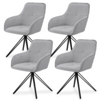 Scaun de sufragerie rotativ cu tapițerie din catifea Clyde | Juskys | Gri deschis | Set de 4 | Scaun de sufragerie cu cotiere disponibil ca set de 1, 2, 4 sau 6