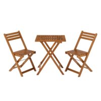 Set de mobilier de balcon Bala | Juskys | Set de șezut din lemn de salcâm, format din 3 piese - Pliabil și economisitor de spațiu