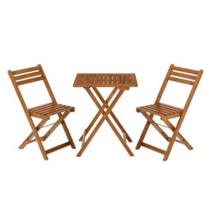 Set de mobilier de balcon Bala | Juskys | Set de șezut din lemn de salcâm, format din 3 piese - Pliabil și economisitor de spațiu
