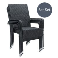 Scaune de grădină Yoro din poliratan | Juskys | Set de 6 | Negru | Scaune stivuibile, set de 2 cu cadru din oțel