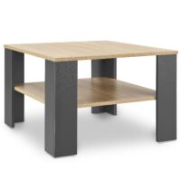 Masă de cafea 60 x 60 x 40 cm | Juskys | Gri închis, aspect lemn | Masă laterală compactă din lemn cu 2 rafturi