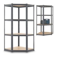 Raft de colț Corner Easy 160 x 75 x 40-75 cm | Juskys | Gri | Raft de depozitare din metal galvanizat cu 4 rafturi | Raft rezistent