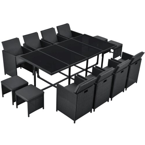 Mobilier din poliratan de terasa Baracoa | Juskys | XXL | Set de mobilier de grădină pentru până la 12 persoane, 8 fotolii si 4 taburete, inclusiv perne
