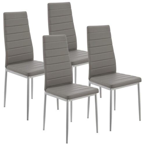 Scaun de sufragerie Loja | Juskys | Gri | Set de 4 | Scaune de sufragerie confortabile, cu piele ecologică moale