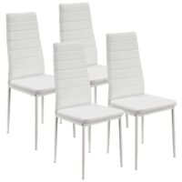 Scaun de sufragerie Loja | Juskys | Alb | Set de 4 | Scaune de sufragerie confortabile, cu piele ecologică moale