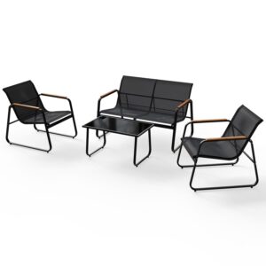 Set de mobilier de grădină Genoa, 4 piese | Juskys | Antracit | cu cotiere | Grup de ședere de grădină rezistent la intemperii, cu masă și bancă