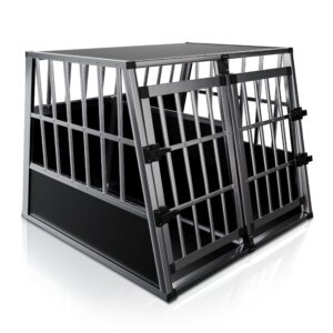 Cușcă pentru câini auto | Juskys | XL | Cutie de transport pentru câini din aluminiu pentru portbagaj sau bancheta din spate