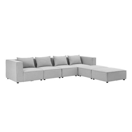 Canapea Modulară Domas XXL - Set Living | Juskys | Gri Deschis | Material Textil | Canapea Modernă cu 2 Otomane, Cotiere și Perne