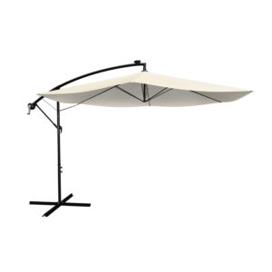 Umbrelă de soare cu LED, în consolă, Brazilia | Juskys | Crem | 3 m | Umbrelă cu LED, manivelă și bază