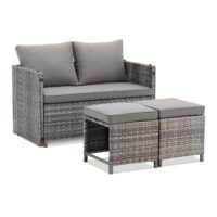 Mobilier de grădină 2 în 1 din poliratan Jamaica | Juskys | Gri | Set de canapele pentru balcoane mici, fabricat din poliratan durabil
