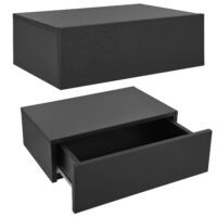 Set de 2 noptiere montate pe perete | Juskys | Negru | Noptieră din lemn cu sertar și raft