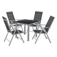 Set de mobilier de grădină Milano | Juskys | Gri argintiu | 5 piese | masa cu blat din sticlă securizată