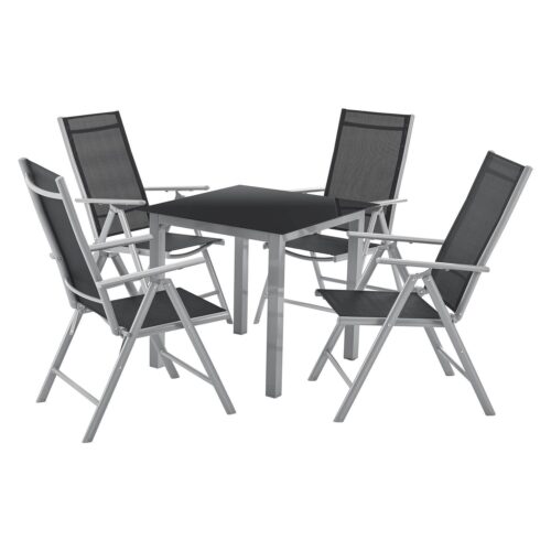 Set de mobilier de grădină Milano | Juskys | Gri argintiu | 5 piese | masa cu blat din sticlă securizată