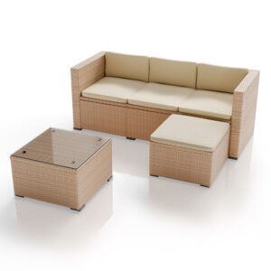Set canapea Punta Cana din poliratan | Juskys | Crem, Nisip | M | Set de scaune pentru exterior pentru până la 4 persoane, material rezistent