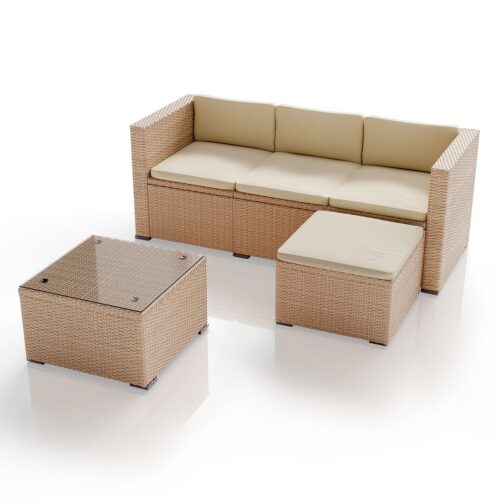 Set canapea Punta Cana din poliratan | Juskys | Crem, Nisip | M | Set de scaune pentru exterior pentru până la 4 persoane, material rezistent