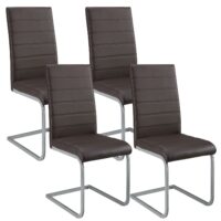Scaun cantilever Vegas cu piele ecologică | Juskys | Maro | Set de 4 | Scaun de sufragerie modern cu cadru metalic și tapițerie din piele ecologică