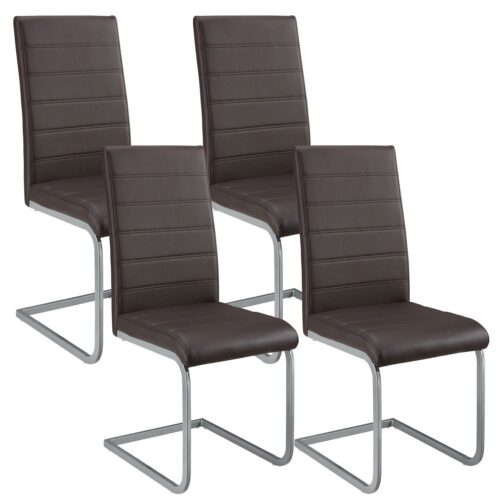 Scaun cantilever Vegas cu piele ecologică | Juskys | Maro | Set de 4 | Scaun de sufragerie modern cu cadru metalic și tapițerie din piele ecologică