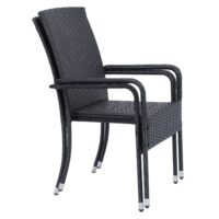 Scaune de grădină Yoro din poliratan | Juskys | Set de 2 | Negru | Scaune stivuibile, set de 2 cu cadru din oțel