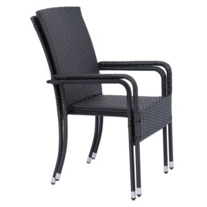 Scaune de grădină Yoro din poliratan | Juskys | Set de 2 | Negru | Scaune stivuibile, set de 2 cu cadru din oțel