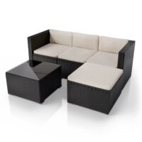 Set canapea Punta Cana din poliratan | Juskys | Negru, Crem | M | Set de scaune pentru exterior pentru până la 4 persoane, material rezistent