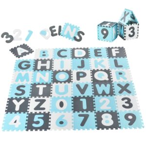 Covoraș puzzle pentru bebeluși și copii | Juskys | Albastru | Covoraș de joacă puzzle pentru distracție și învățare în diverse modele