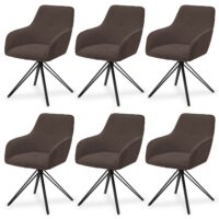 Scaun rotativ Clyde cu tapițerie din catifea reiată | Juskys | Maro | Set de 6 | Scaun elegant pentru living și sufragerie