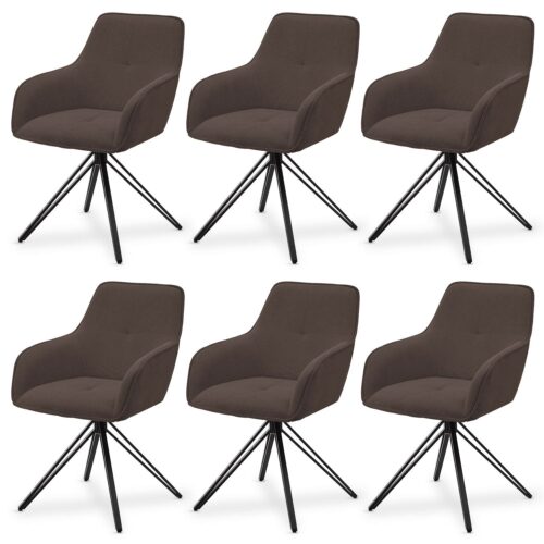 Scaun rotativ Clyde cu tapițerie din catifea reiată | Juskys | Maro | Set de 6 | Scaun elegant pentru living și sufragerie