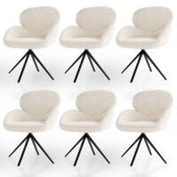 Scaun rotativ Albano | Juskys | Crem | Set de 6 | Scaun de sufragerie cu funcție de rotație și material bouclé