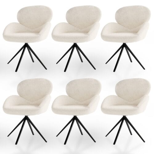 Scaun rotativ Albano | Juskys | Crem | Set de 6 | Scaun de sufragerie cu funcție de rotație și material bouclé