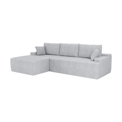 Canapea Coredo cu husă din catifea reiată și perne decorative | Juskys | Gri deschis | Stânga | Canapea confortabilă cu spumă și somieră