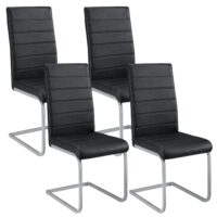 Scaun cantilever Vegas cu piele ecologică | Juskys | Negru | Set de 4 | Scaun de sufragerie modern cu cadru metalic și tapițerie din piele ecologică