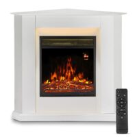 Șemineu electric | Juskys | Alb | Triunghiular | Șemineu electric cu ventilator și efect de flacără - 1000/2000 W