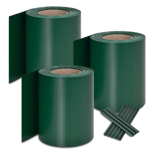 Benzi de protecție a intimității din PVC | Juskys | Verde | Pachet de 3 | Bandă de protecție a intimității din PVC 19cm x 35m pentru garduri de grădină