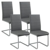 Scaun cantilever Vegas cu piele ecologică | Juskys | Gri | Set de 4 | Scaun de sufragerie modern cu cadru metalic și tapițerie din piele ecologică