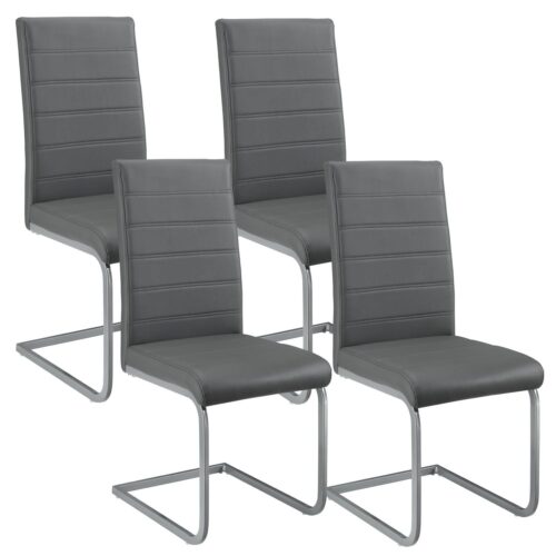 Scaun cantilever Vegas cu piele ecologică | Juskys | Gri | Set de 4 | Scaun de sufragerie modern cu cadru metalic și tapițerie din piele ecologică