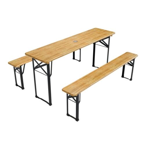 Set grădină de bere Bichl 170 cm | Juskys | Set grădină de bere pliabil, format din 3 piese, din lemn de brad | Bancă de bere