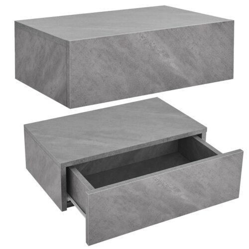 bild_1_8d761e2a-054b-4580-8bc5-dce7956802be.jpg Set de 2 noptiere montate pe perete | Juskys | Aspect beton | Noptieră din lemn cu sertar și raft