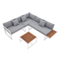 Mobilier de grădină St. Tropez | Juskys | Alb | Salon de grădină pentru 4 persoane cu masă și 2 bănci