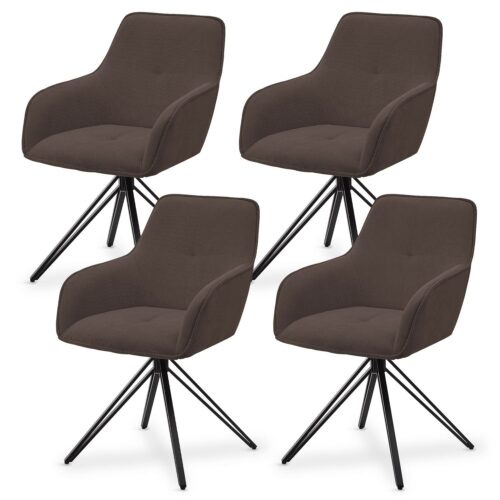 Scaun rotativ Clyde cu tapițerie din catifea reiată | Juskys | Maro | Set de 4 | Scaun elegant pentru living și sufragerie