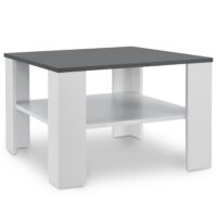 Masă de cafea 60 x 60 x 40 cm | Juskys | Alb, Gri închis | Masă laterală compactă din lemn cu 2 rafturi