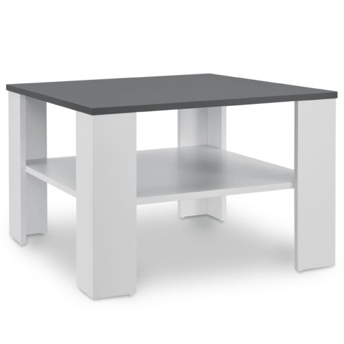 Masă de cafea 60 x 60 x 40 cm | Juskys | Alb, Gri închis | Masă laterală compactă din lemn cu 2 rafturi