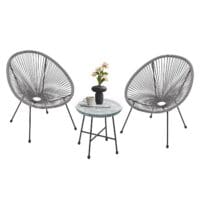 Set mobilier de balcon Ostana, 3 piese | Juskys | Gri deschis | Grup de ședere cu design retro, care economisește spațiu, cu masă și 2 fotolii
