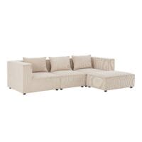 Canapea modulară Domas L - 3 locuri | Juskys | Bej | Material textil | Canapea modernă cu otoman, cotiere și perne