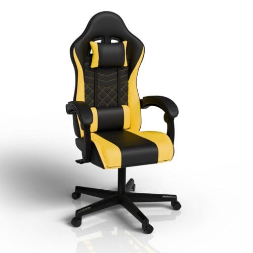 Scaun de gaming HyperSeat | Juskys | Negru/Galben | Scaun de birou pentru acasă și gaming